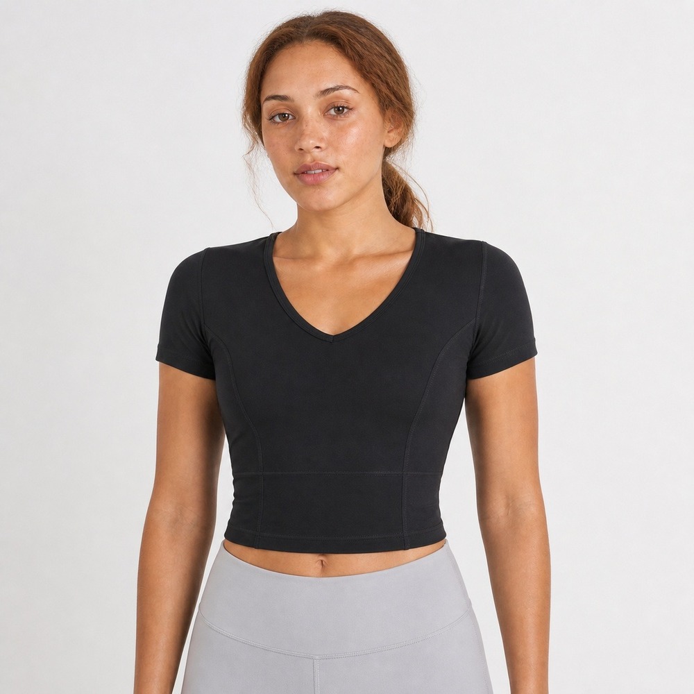 Lululemon Nulu Cropped Slim Yoga Short Sleeve‎ Top Black Size 2